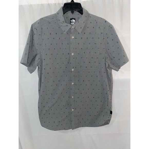 The North Face Shirt Mens Large Geometric Symbols Button Up Hiking Camping - Picture 1 of 3